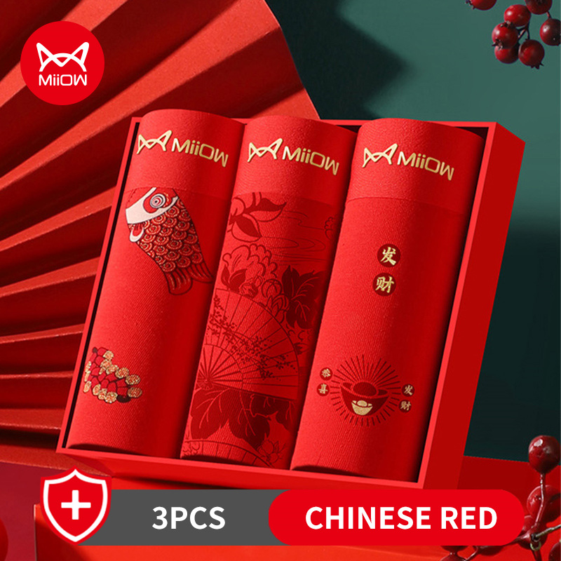 Miiow 3 pçs chinared roupa int - Boxer Brief Pack Cotton avaliação e preço